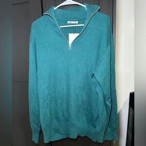 ZARA MEN NEW NWT GREAN TEAL HALF ZIP SWEATSHIRT PULLOVER MEDIUM M